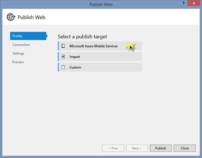 MyMenuApp Azure Mobile Service